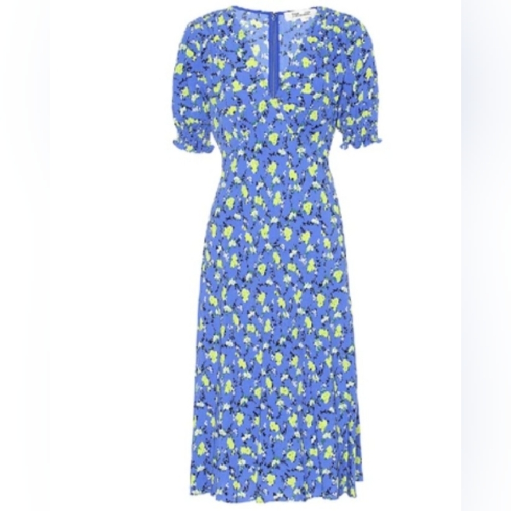 Diane Von Furstenberg Blue and Green Floral Dress